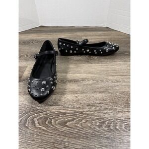 Madden Girl Black Studded Mary Jane Flats Silver Studs Buckle Strap Shoes 7.5